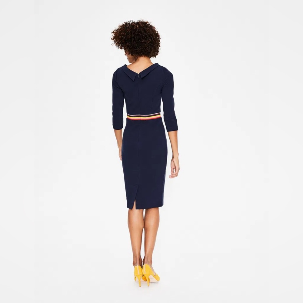 BODEN 🌼 Daisy Ottoman Rainbow Stripe Navy Blue Knit Sheath Dress Womens Sz 18L - Picture 4 of 12